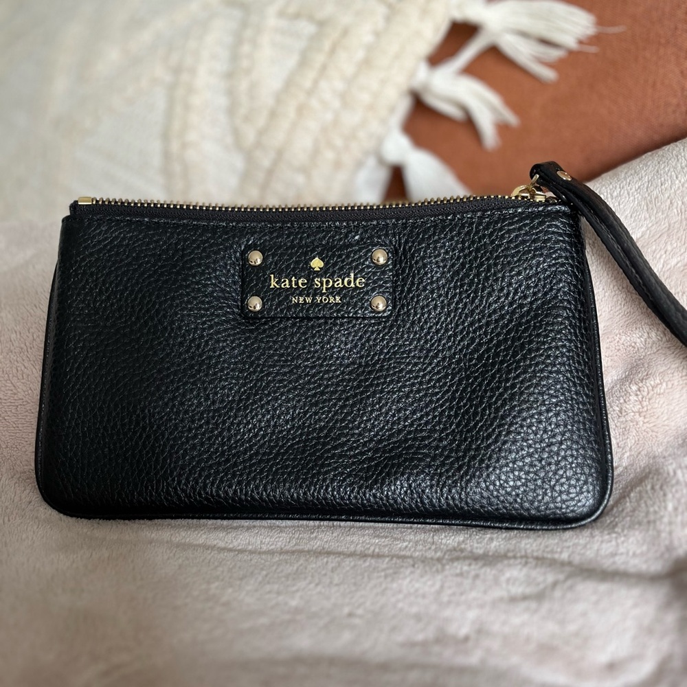 Kate Spade Black Pebbled Leather Wristlet